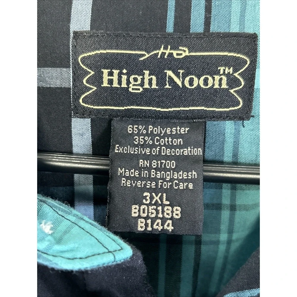 High Noon Western Shirt Pearl Snaps Button Up Black Blue Embroidered Size 3XL‎